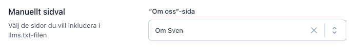 Manuellt sidval för llms.txt i Yoast SEO